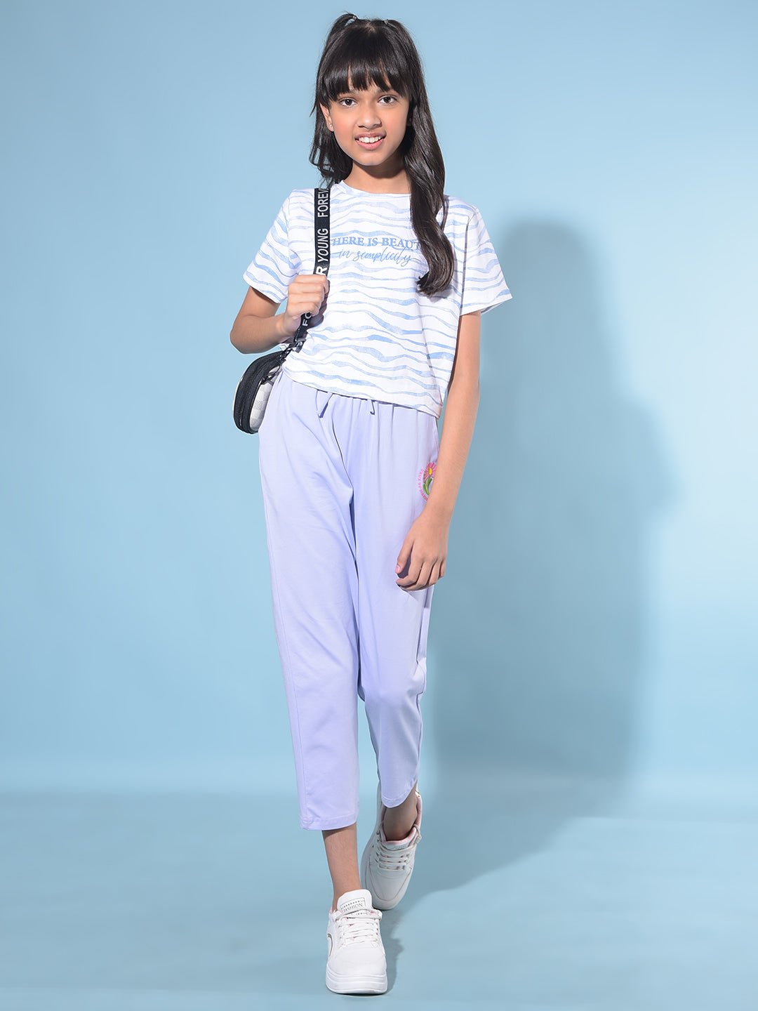 Purple Printed Crop Length Lower-Girls Lounge pant-Crimsoune Club