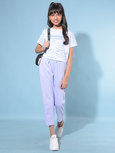 Purple Printed Crop Length Lower-Girls Lounge pant-Crimsoune Club