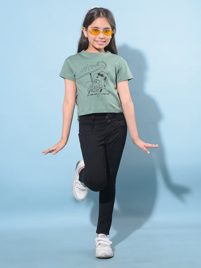 Green Graphic Printed 100% Cotton T-Shirt-Girls T-Shirts-Crimsoune Club