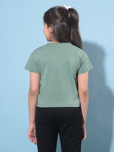 Green Graphic Printed 100% Cotton T-Shirt-Girls T-Shirts-Crimsoune Club