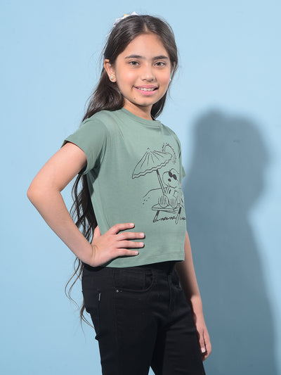 Green Graphic Printed 100% Cotton T-Shirt-Girls T-Shirts-Crimsoune Club