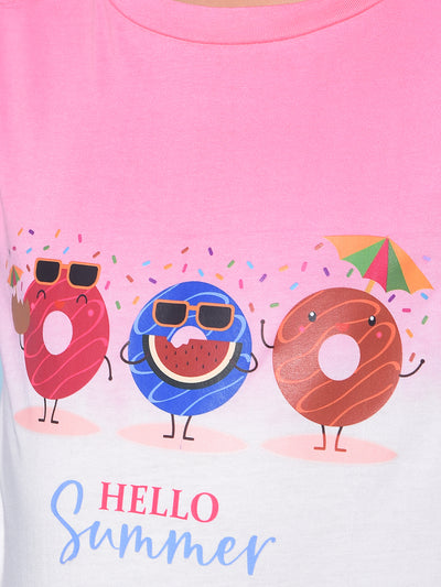Pink Graphic Print 100% Cotton Tshirt-Girls T-Shirts-Crimsoune Club