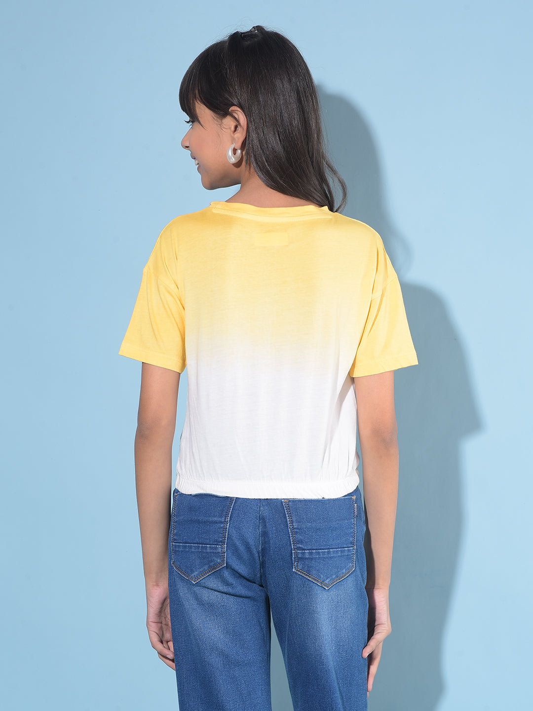 Yellow Graphic Print T-Shirt-Girls T-Shirts-Crimsoune Club
