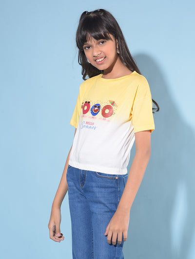 Yellow Graphic Print T-Shirt-Girls T-Shirts-Crimsoune Club