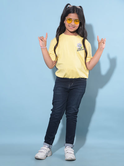 Yellow Graphic Printed Cotton T-Shirt-Girls T-Shirts-Crimsoune Club