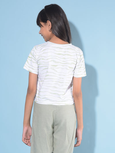 Green Typographic Print Crop Length T-Shirt-Girls T-Shirts-Crimsoune Club