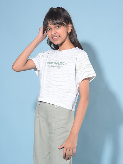 Green Typographic Print Crop Length T-Shirt-Girls T-Shirts-Crimsoune Club