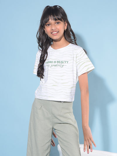 Green Typographic Print Crop Length T-Shirt-Girls T-Shirts-Crimsoune Club