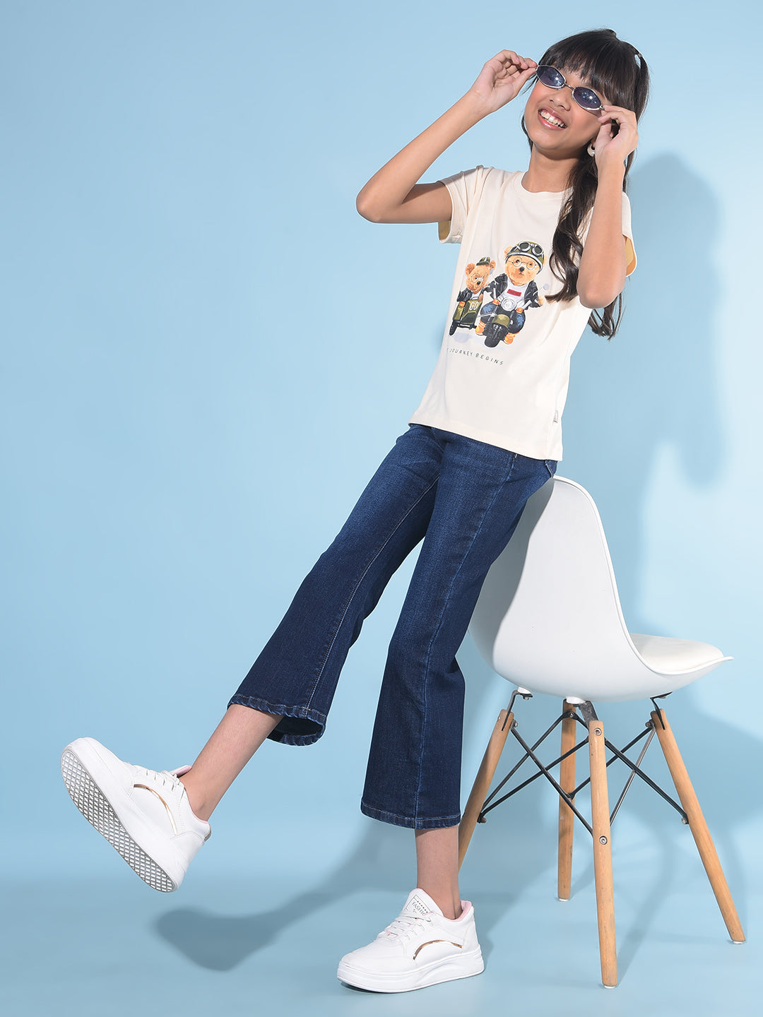 Beige Graphic Print T-Shirt-Girls T-Shirts-Crimsoune Club