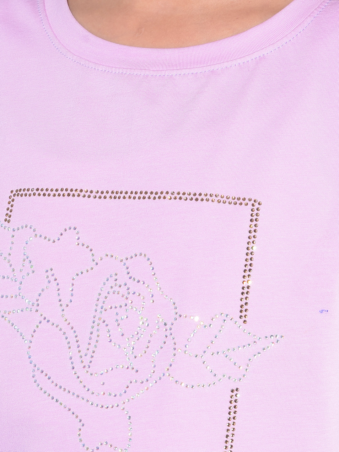 Purple Embellished Crop Length Cotton T-Shirt-Girls T-Shirts-Crimsoune Club