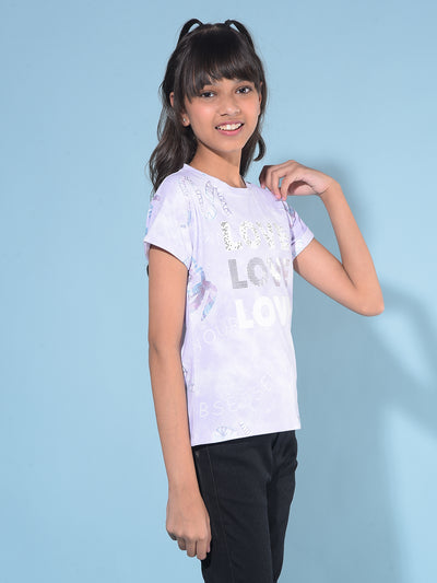 Purple Embellished Cotton Tshirt-Girls T-Shirts-Crimsoune Club