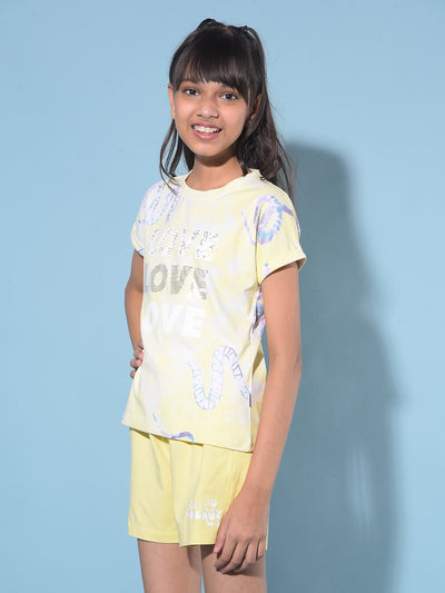 Yellow Embellished Cotton Tshirt-Girls T-Shirts-Crimsoune Club