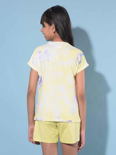 Yellow Embellished Cotton Tshirt-Girls T-Shirts-Crimsoune Club
