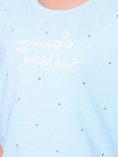 Blue Embellished Cropped T-Shirt-Girls T-Shirts-Crimsoune Club