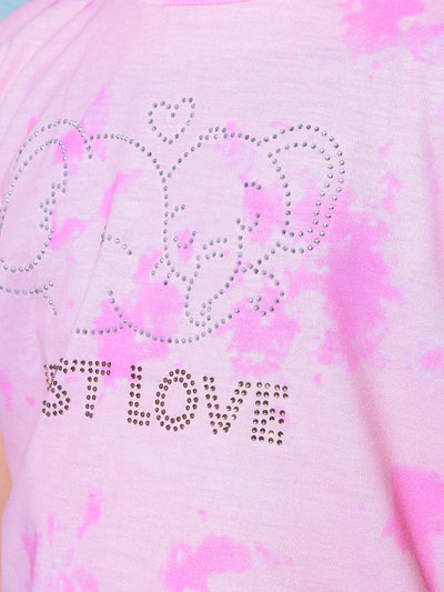 Peach Embellished Cotton T-Shirt-Girls T-Shirts-Crimsoune Club