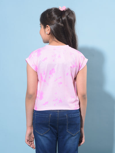Peach Embellished Cotton T-Shirt-Girls T-Shirts-Crimsoune Club