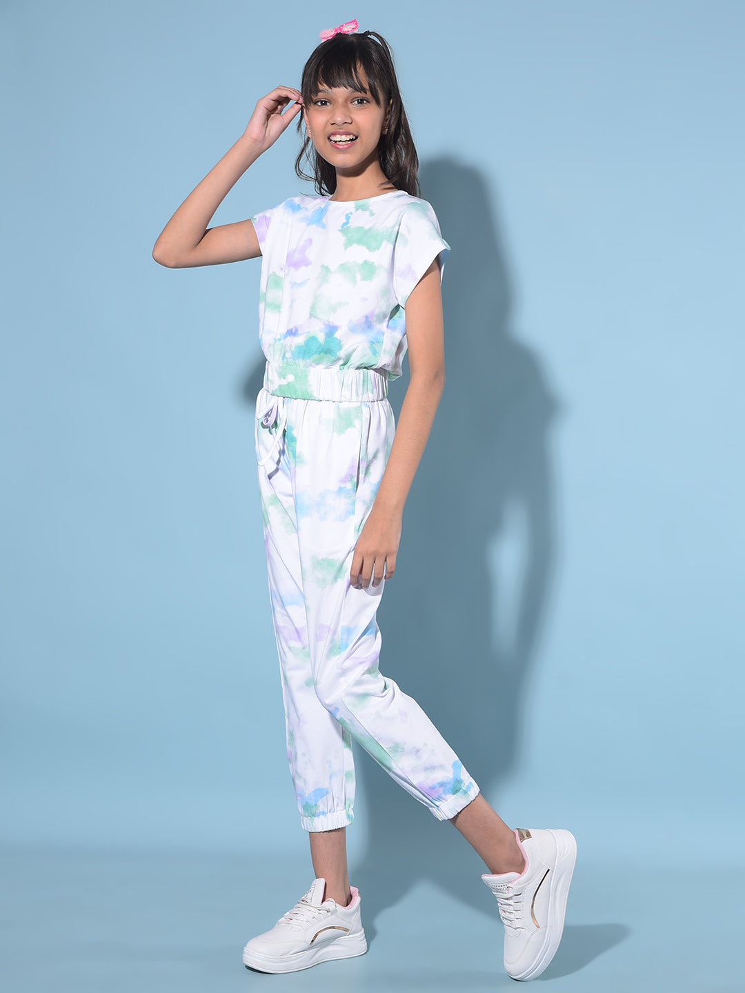 White Abstract Print Crop Length Set Co-Ord-Girls Co-ord Set-Crimsoune Club