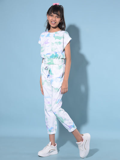 White Abstract Print Crop Length Set Co-Ord-Girls Co-ord Set-Crimsoune Club