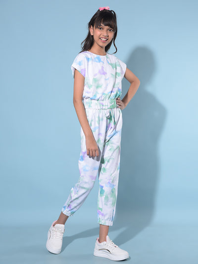 White Abstract Print Crop Length Set Co-Ord-Girls Co-ord Set-Crimsoune Club