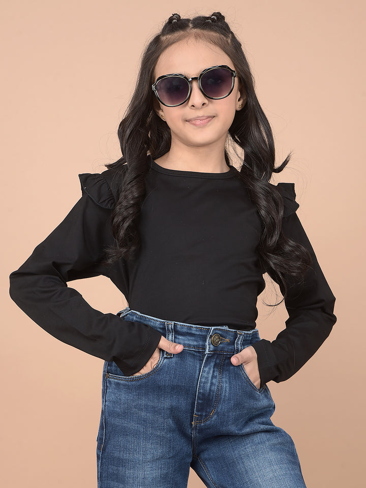 Black 100% Acrylic T-Shirt-Girls T-Shirts-Crimsoune Club