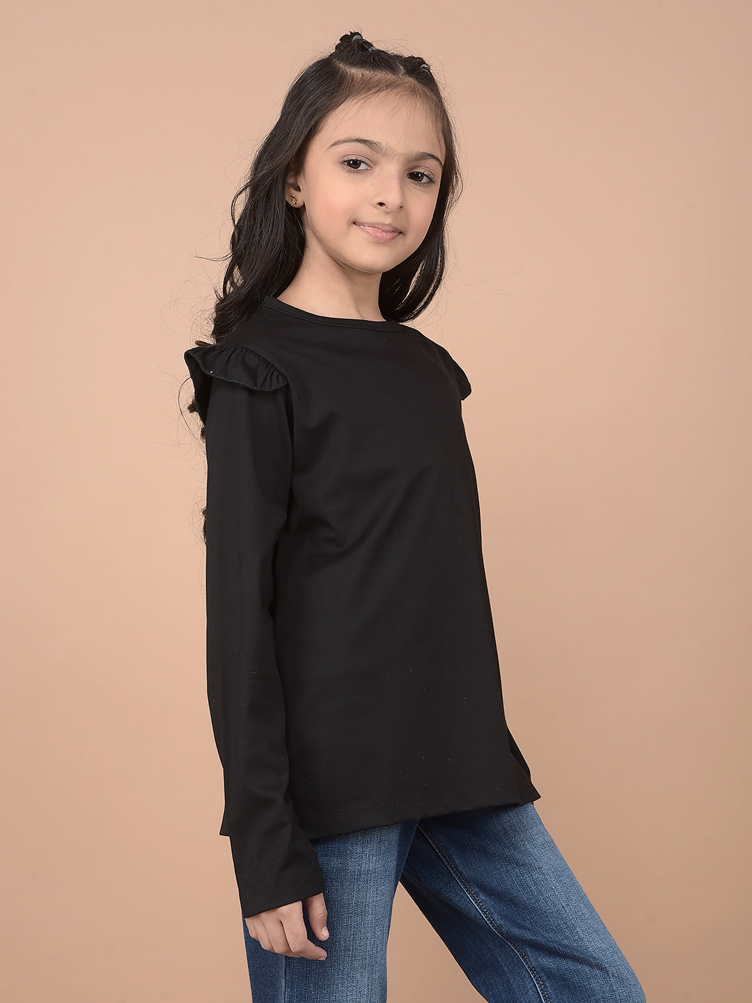 Black 100% Acrylic T-Shirt-Girls T-Shirts-Crimsoune Club