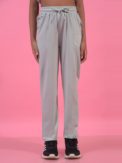 Girl's Grey Typographic Print Trackpants-Girls Trackpants-Crimsoune Club