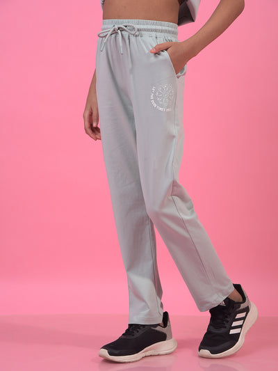 Girl's Grey Typographic Print Trackpants-Girls Trackpants-Crimsoune Club