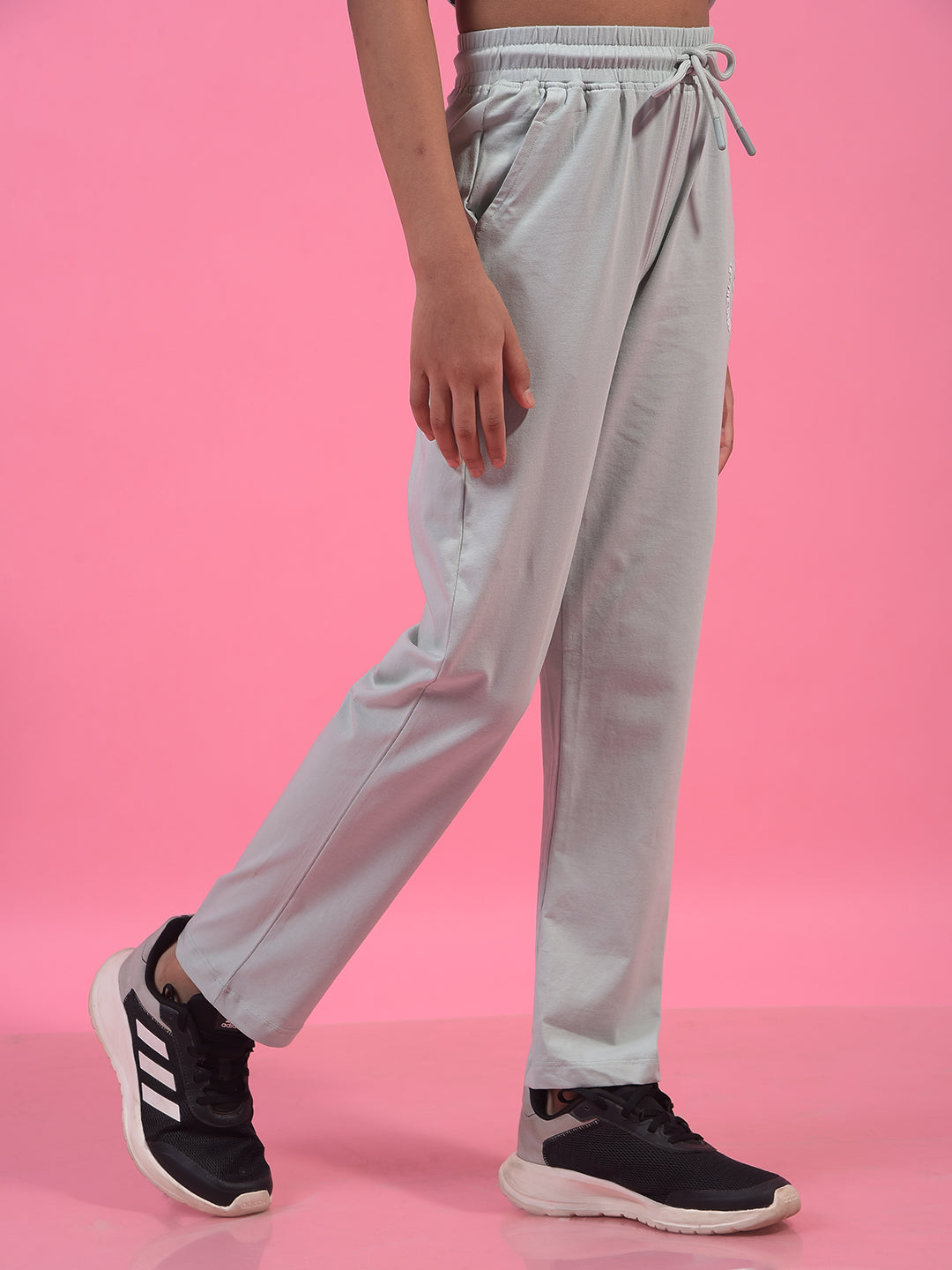 Girl's Grey Typographic Print Trackpants-Girls Trackpants-Crimsoune Club