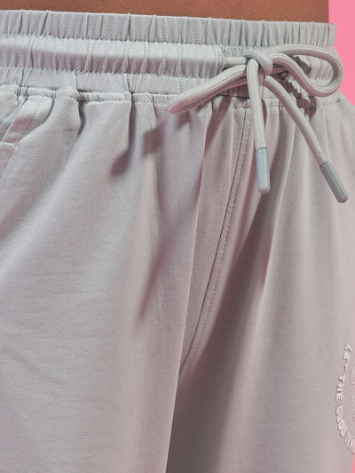 Girl's Grey Typographic Print Trackpants-Girls Trackpants-Crimsoune Club