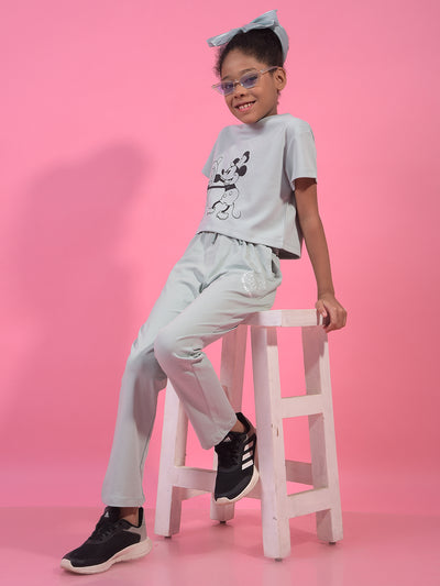 Girl's Grey Typographic Print Trackpants-Girls Trackpants-Crimsoune Club