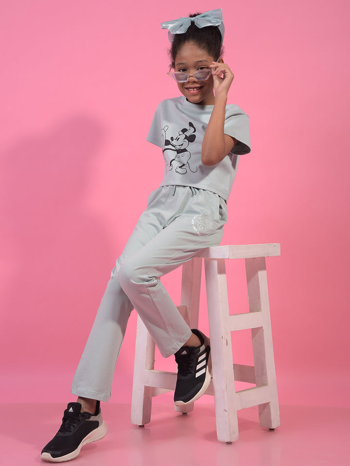 Girl's Grey Typographic Print Trackpants-Girls Trackpants-Crimsoune Club