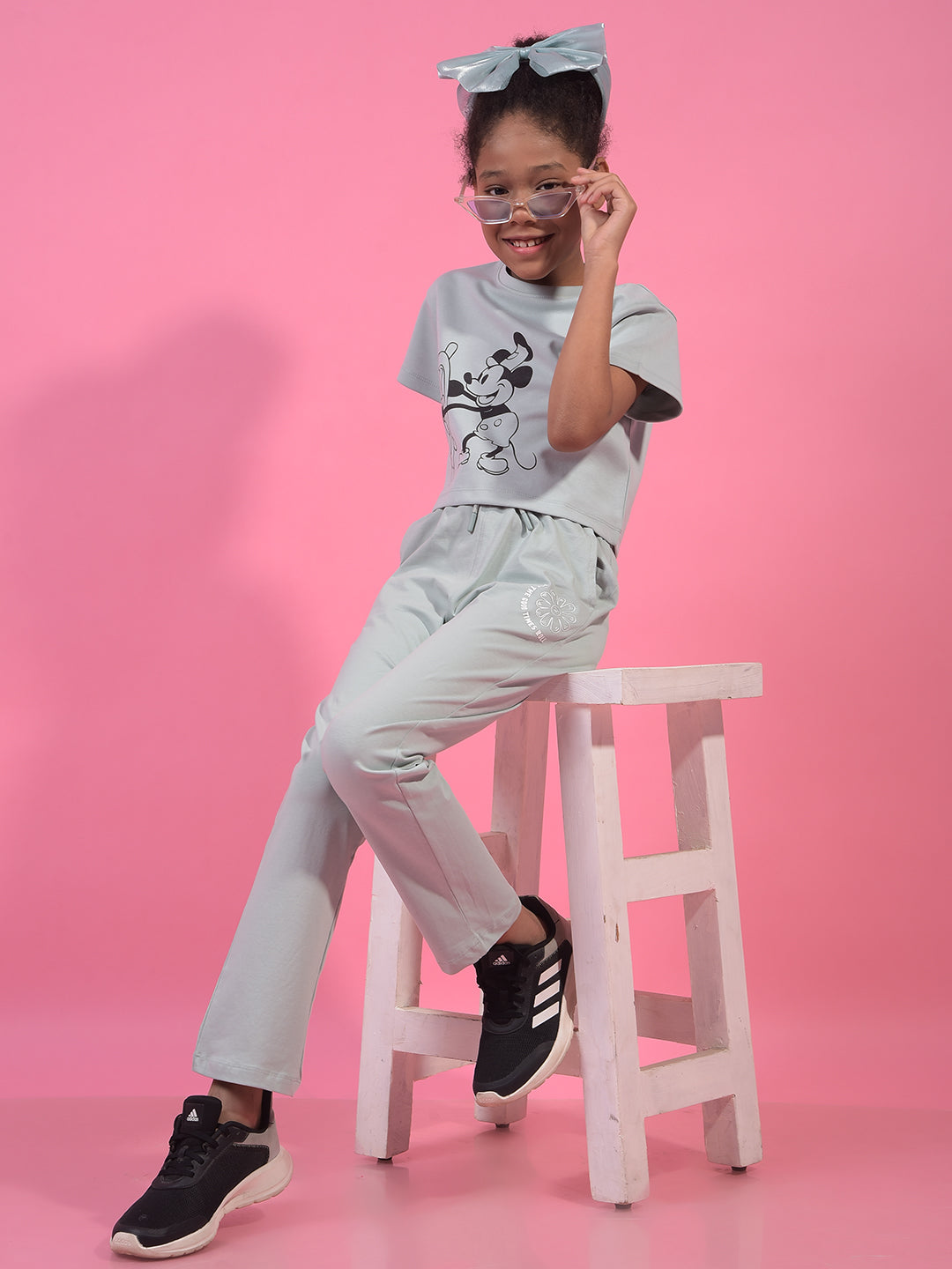 Girl's Grey Typographic Print Trackpants-Girls Trackpants-Crimsoune Club