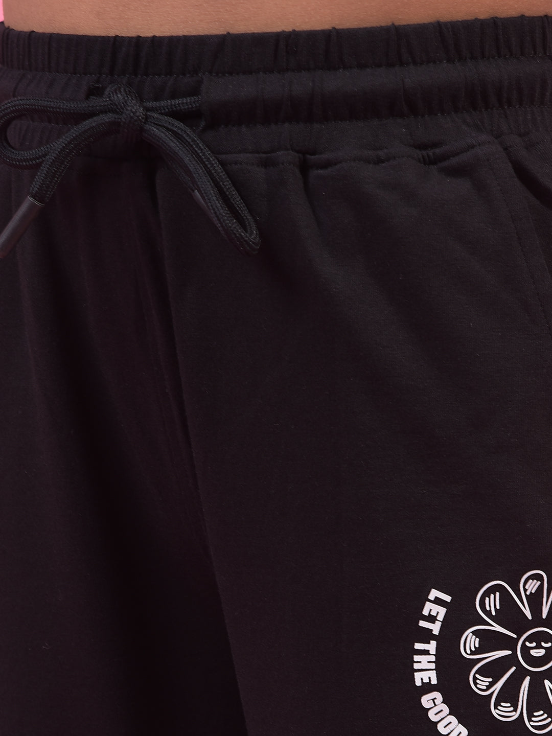Girl's Black Typographic Print Trackpants-Girls Trackpants-Crimsoune Club