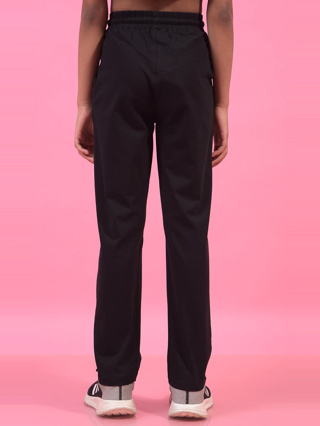 Girl's Black Typographic Print Trackpants-Girls Trackpants-Crimsoune Club