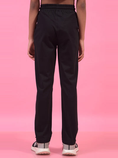 Girl's Black Typographic Print Trackpants-Girls Trackpants-Crimsoune Club