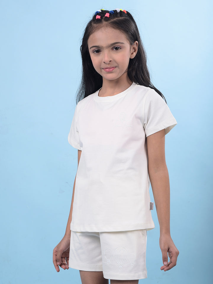 White Printed T-Shirt-Girls T-Shirts-Crimsoune Club