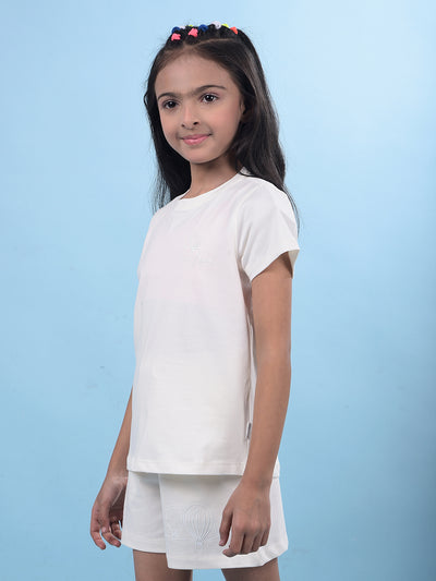White Printed T-Shirt-Girls T-Shirts-Crimsoune Club