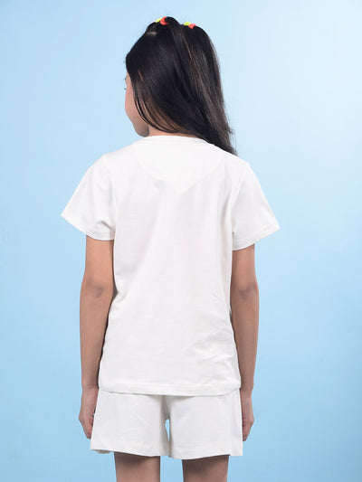 White Printed T-Shirt-Girls T-Shirts-Crimsoune Club