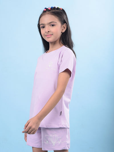 Purple Printed T-Shirt-Girls T-Shirts-Crimsoune Club