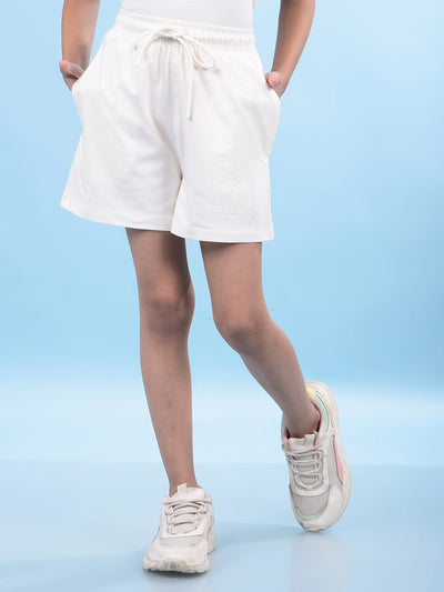 White Printed Cotton Shorts-Girls Shorts-Crimsoune Club