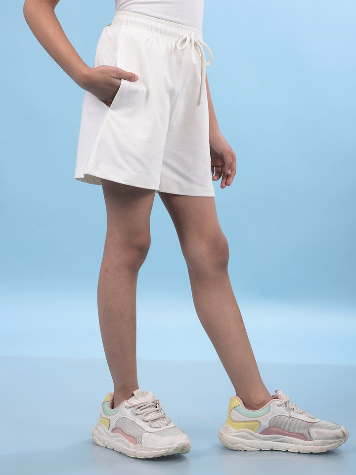 White Printed Cotton Shorts-Girls Shorts-Crimsoune Club