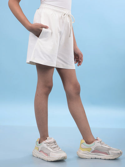 White Printed Cotton Shorts-Girls Shorts-Crimsoune Club