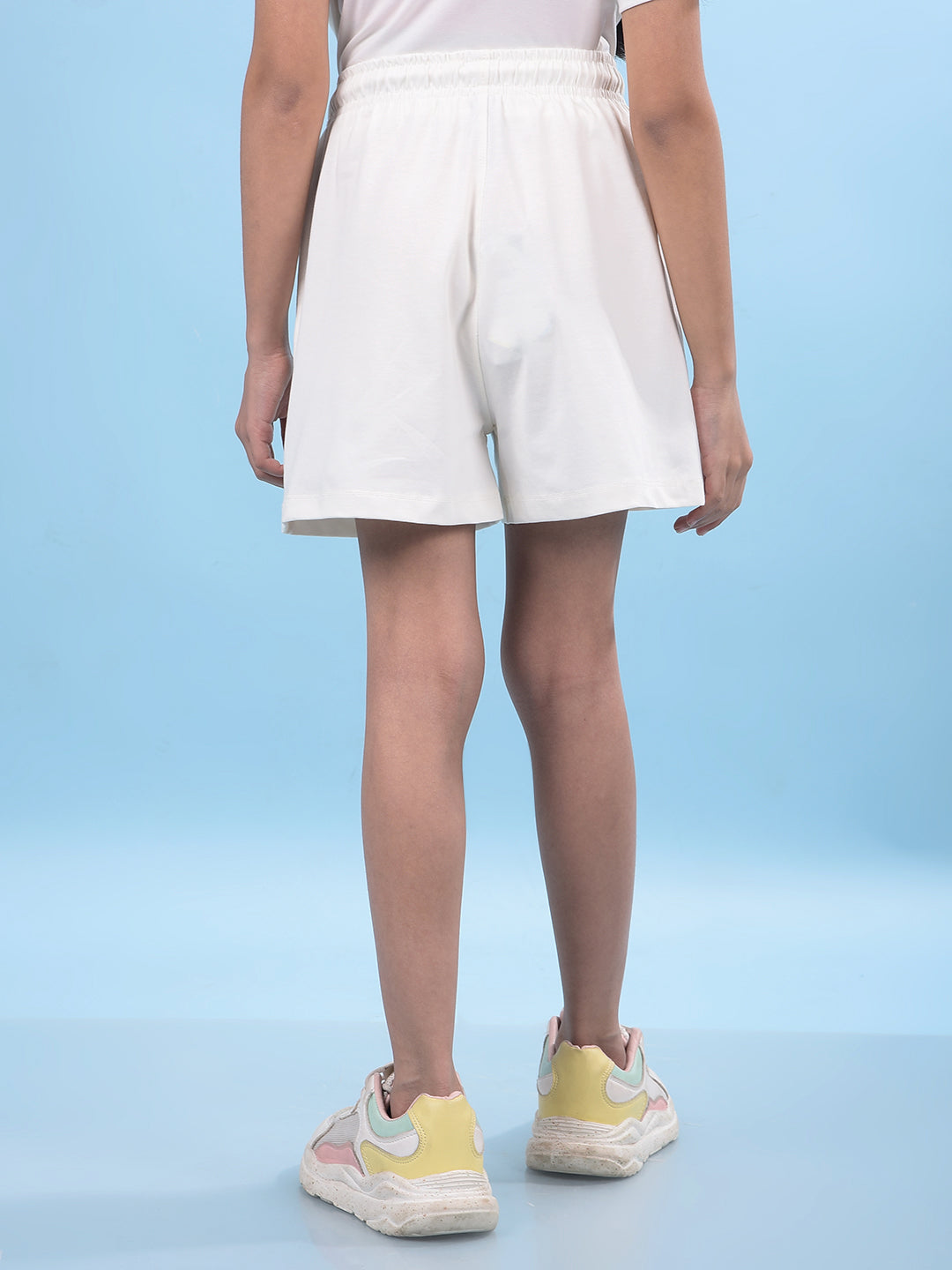 White Printed Cotton Shorts-Girls Shorts-Crimsoune Club