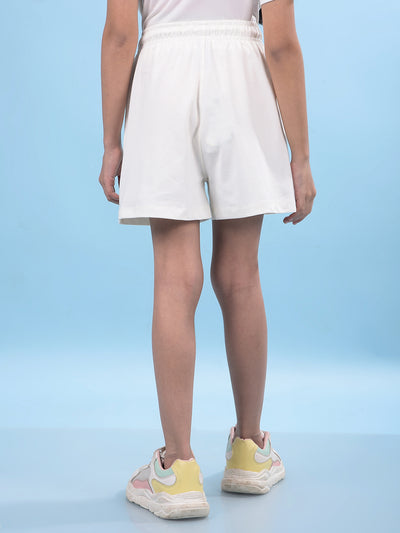 White Printed Cotton Shorts-Girls Shorts-Crimsoune Club