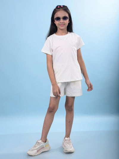 White Printed Cotton Shorts-Girls Shorts-Crimsoune Club