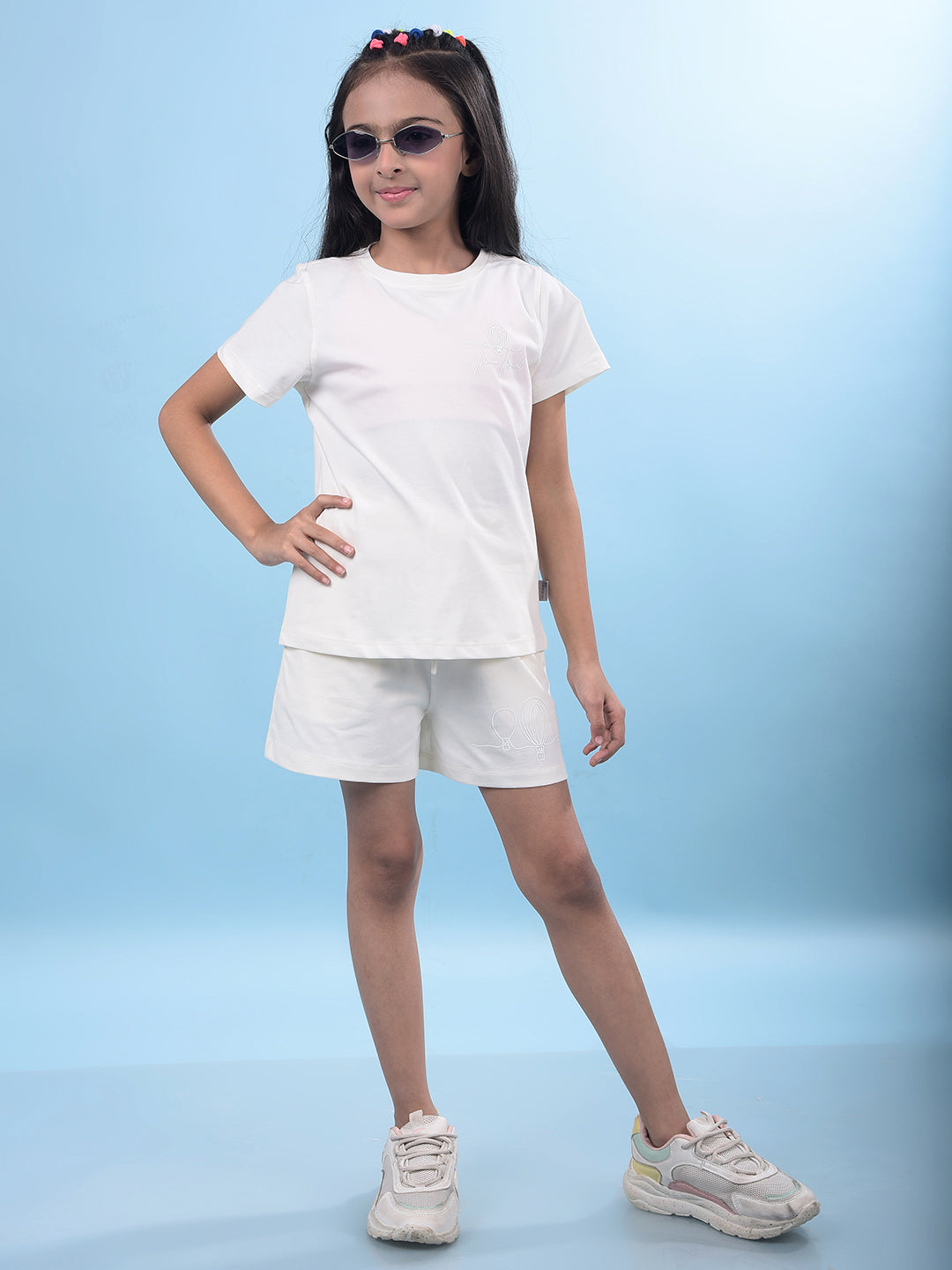 White Printed Cotton Shorts-Girls Shorts-Crimsoune Club