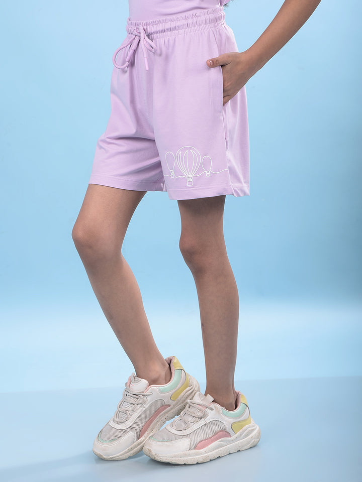 Purple Printed Cotton Shorts-Girls Shorts-Crimsoune Club