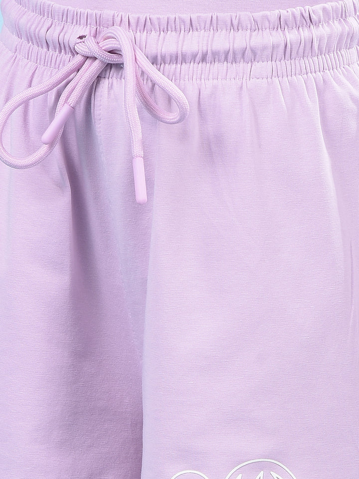 Purple Printed Cotton Shorts-Girls Shorts-Crimsoune Club