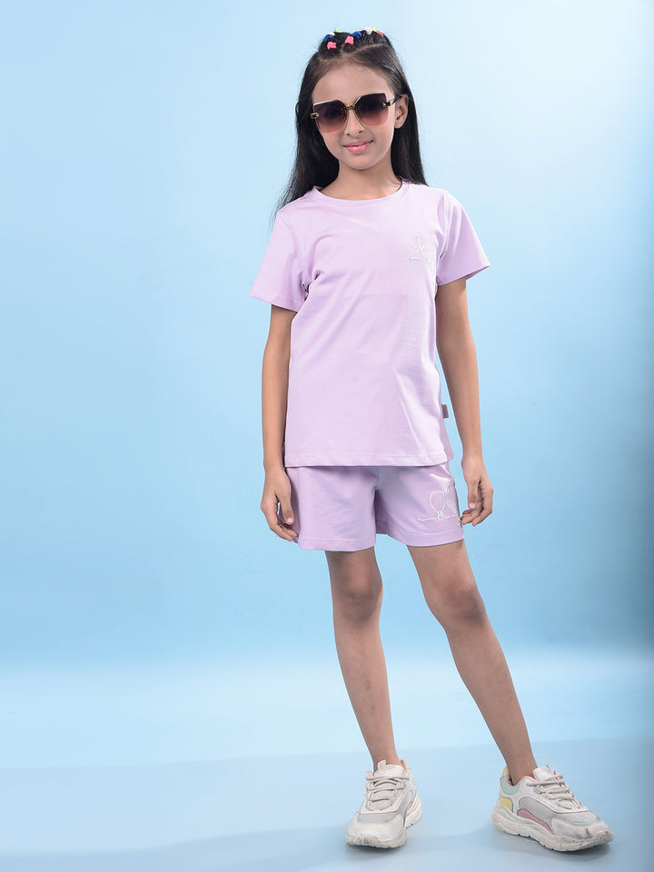Purple Printed Cotton Shorts-Girls Shorts-Crimsoune Club