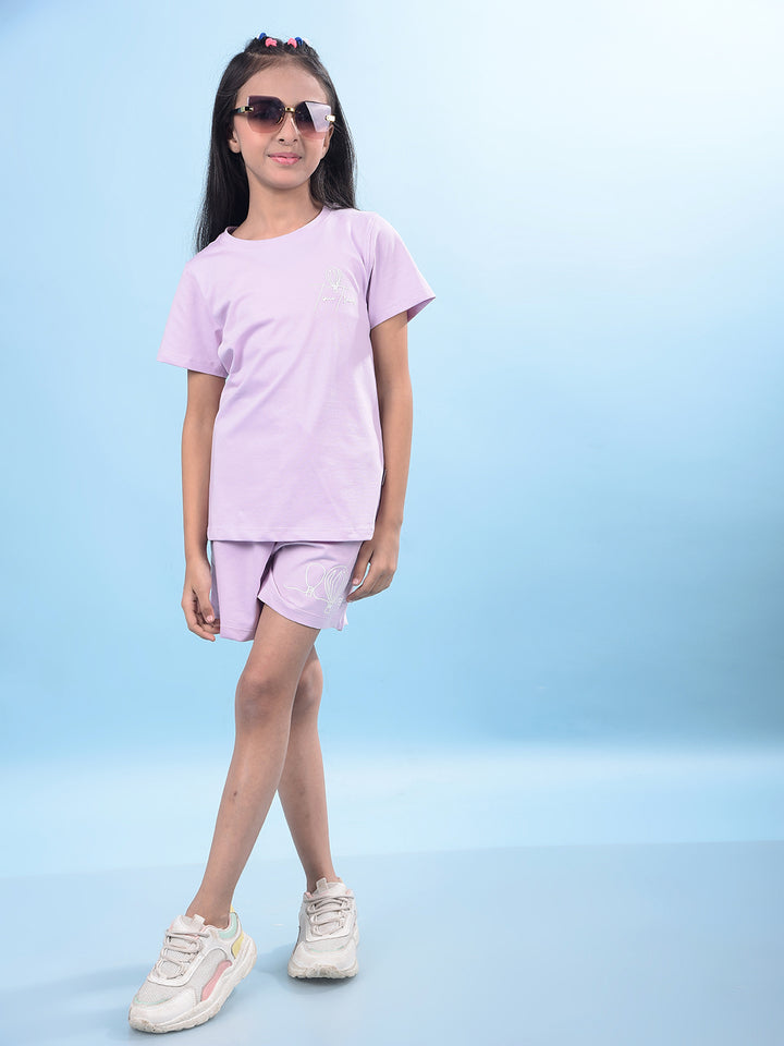 Purple Printed Cotton Shorts-Girls Shorts-Crimsoune Club